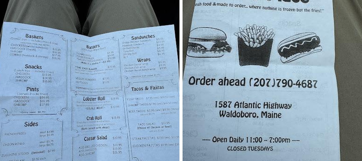 Zack's Place Menu